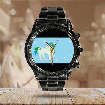 Discover Fantasy unicorn - aqua blue - design for kids Calendar Steel Band Watch