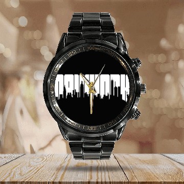 Discover New York Skyline Typography Calendar Steel Band Watch