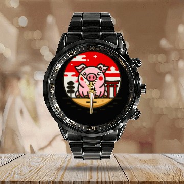 Discover Pig in Japan - Cultural Adventure Calendar Steel Band Watch
