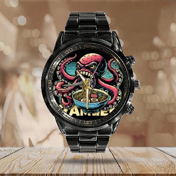 Discover monster octopus eat ramen lover Calendar Steel Band Watch