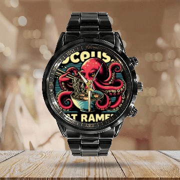 Discover giant monster octopus eat ramen lover noodle bowl Calendar Steel Band Watch