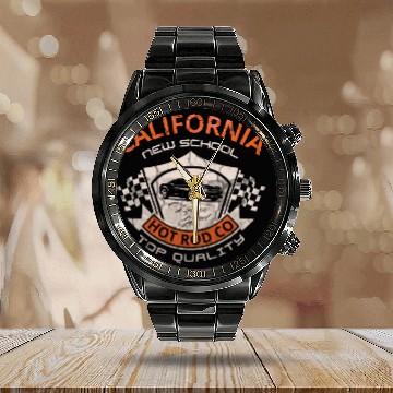 Discover California New School Hot Rod Co. Calendar Steel Band Watch