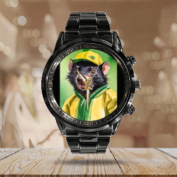 Discover Green and Gold Tassie Devil Calendar Steel Band Watch