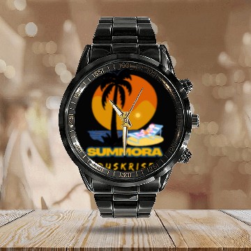 Discover Summora Duskrise - Relaxing Tropical Vibes Design Calendar Steel Band Watch