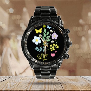 Discover Beautiful Flowers Life Butterfly Spring soft color Calendar Steel Band Watch