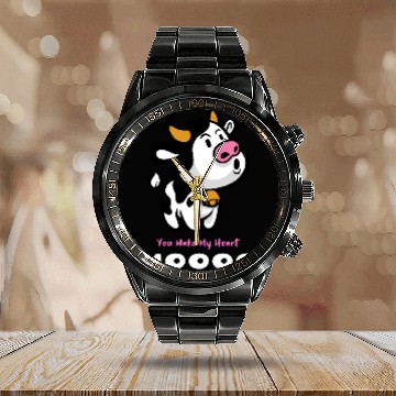 Discover You Make My Heart Moo! Cow Valentines Day Calendar Steel Band Watch