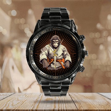 Discover Karate Judo Monkey Chimpanzee Martial arts Calendar Steel Band Watch