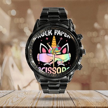 Discover Funny Lesbian Pride LGBTQ Rock Paper Scissors Calendar Steel Band Watch