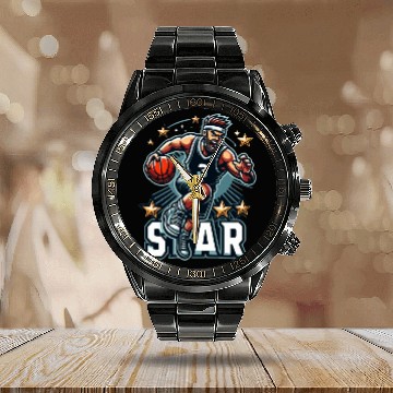 Discover Basketball Star Dribbling Illustration Calendar Steel Band Watch