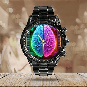 Discover AI Brain CPU Calendar Steel Band Watch