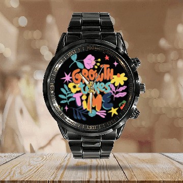 Discover Growth takes time motivational Calendar Steel Band Watch