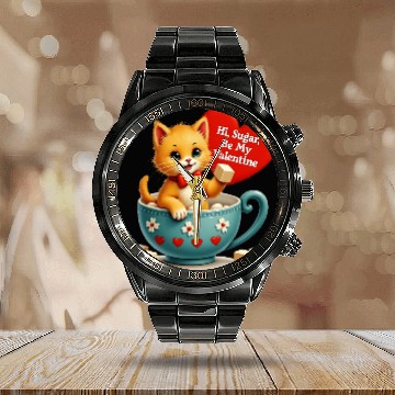 Discover Hi Sugar Vintage Kitten Valentine s Day Card Calendar Steel Band Watch