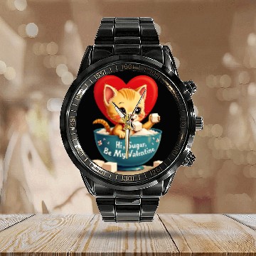 Discover Hi Sugar Vintage Kitten Valentine s Day Card Calendar Steel Band Watch