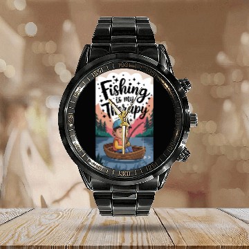 Discover Fishing Is My Therapy – Relaxing Fishing Artwork Calendar Steel Band Watch