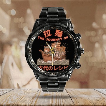 Discover Samurai Cat with ramen Calendar Steel Band Watch