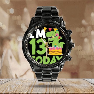 Discover I'm 13 Today Dinosaur 13th Birthday Fun Calendar Steel Band Watch