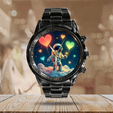 Discover Astronauts are full of love Calendar Steel Band Watch