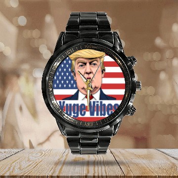 Discover Yuge Vibes Trump Calendar Steel Band Watch