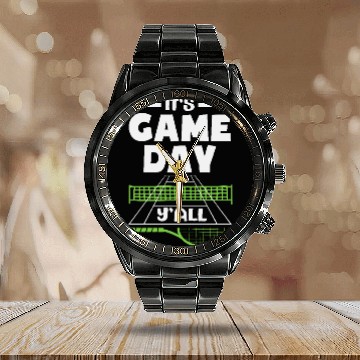Discover Tennis Game Day Y'all Vibes Calendar Steel Band Watch