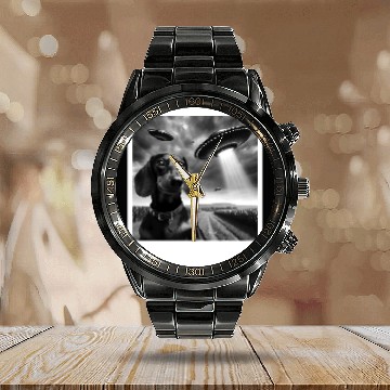 Discover Dachshund Dog Mom Dad Funny Graphic Selfie UFOs We Calendar Steel Band Watch