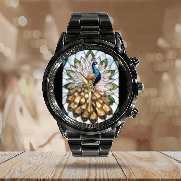 Discover Stained Glass Peacock Calendar Steel Band Watch