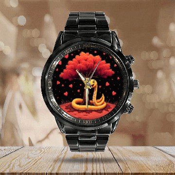 Discover I love my snake heart tree Calendar Steel Band Watch
