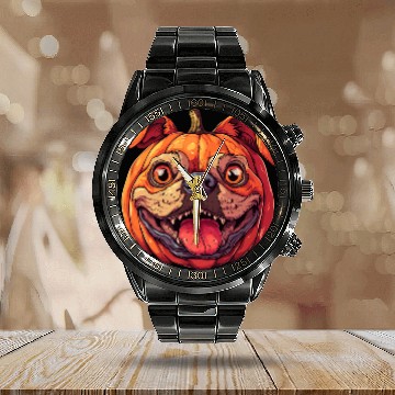 Discover Pumpkin Dog Halloween Dog Pumpkin Calendar Steel Band Watch