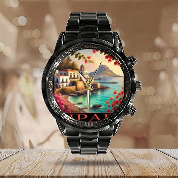 Discover Lipari Volcano Mediterranean Terracotta Vacation Calendar Steel Band Watch