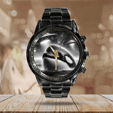 Discover Killer whale Funny Graphic Selfie with UFOs Weird Calendar Steel Band Watch