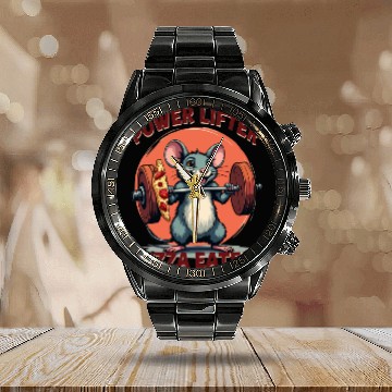 Discover Power Lifter Pizza Eater Calendar Steel Band Watch