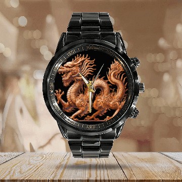 Discover gold dragon Calendar Steel Band Watch