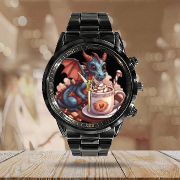 Discover Cozy Dragon and Hot Chocolate Delight Calendar Steel Band Watch