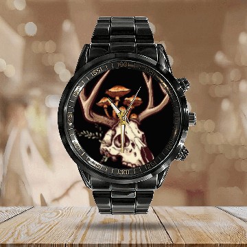 Discover Skull Mushrooms Natural Motif Calendar Steel Band Watch
