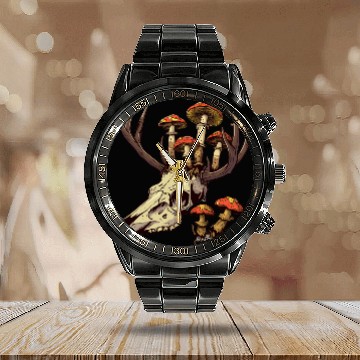 Discover Skull Mushrooms Natural Motif Calendar Steel Band Watch