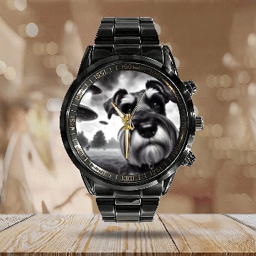 Discover Miniature 2 Schnauzer Funny Graphic Selfie UFOs We Calendar Steel Band Watch