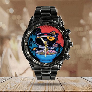 Discover Japanese cat ramen Calendar Steel Band Watch