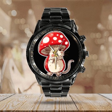 Discover Mushroom Mouse Funny Animal And Mushroom Calendar Steel Band Watch