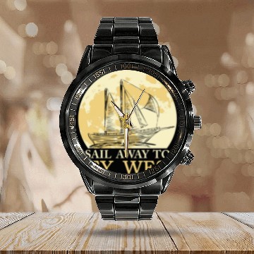 Discover Florida Keys SAIL AWAY TO KEY-WEST Sailing Outfit Calendar Steel Band Watch