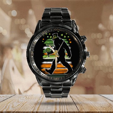 Discover St Patricks Day Irish Sasquatch Shamrock Bigfoot Calendar Steel Band Watch