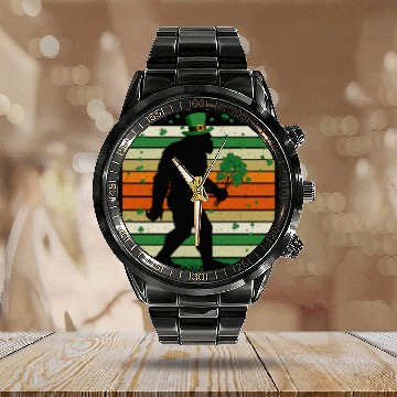 Discover St Patricks Day Irish Sasquatch Shamrock Bigfoot Calendar Steel Band Watch
