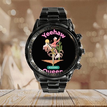 Discover Yeehaw Queen, girl horse riding Calendar Steel Band Watch.