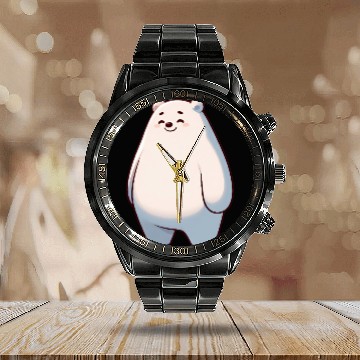 Discover Cute Polar Bear Cartoon Happy Relaxed Calendar Steel Band Watch