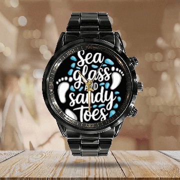 Discover Sea Glass Hunters Collecting Ocean Treasures Calendar Steel Band Watch