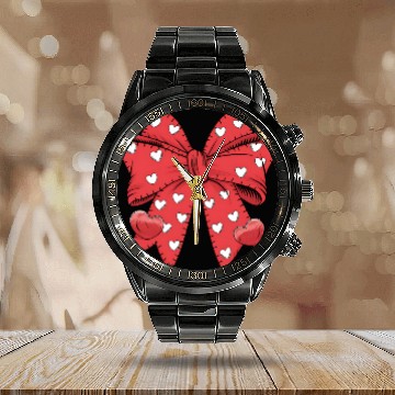 Discover Valentine Heart Coquette bow Bowtiful Love Heartfe Calendar Steel Band Watch