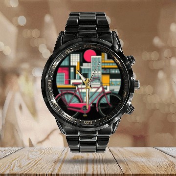 Discover Bike Bicycle City With Bauhaus Architecture Art Calendar Steel Band Watch