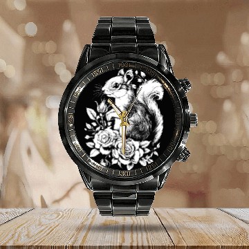 Discover Squirrel Aesthetics Rose Flowers Chipmunk Calendar Steel Band Watch