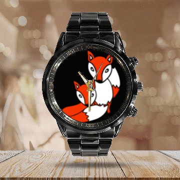 Discover 2 Foxes Friends Red Fox Two Wild Animals Team Crew Calendar Steel Band Watch