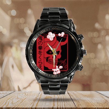 Discover Japanese demon art face Skull devil oni harajuku Calendar Steel Band Watch