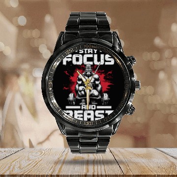 Discover Stay Focused & Beast Calendar Steel Band Watch