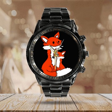 Discover 2 Foxes Mother Red Fox Small Child Father Mother Calendar Steel Band Watch